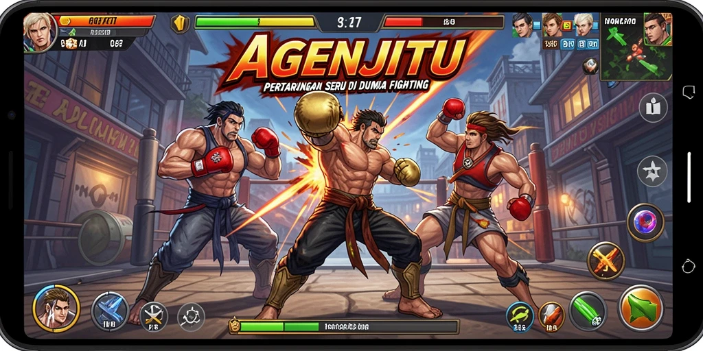 Screenshot utama AGENJITU menampilkan aksi pertarungan yang seru dan karakter yang menarik.