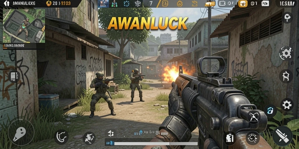 Gameplay AWANLUCK dengan aksi tembak-menembak yang mendebarkan.