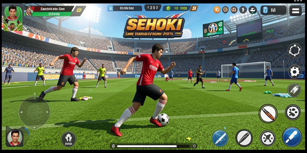 Tangkapan layar gameplay SEHOKI menampilkan aksi olahraga yang seru.
