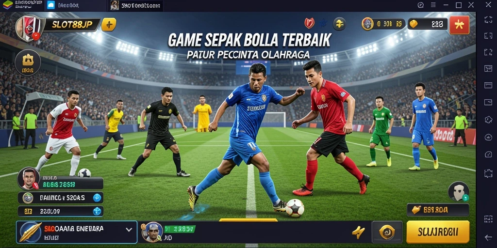 Screenshot utama SLOT88JP menampilkan aksi seru di lapangan sepak bola.